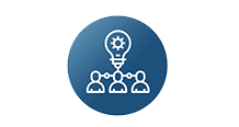 Icône de trois personnes qui se rassemblent pour trouver une idée